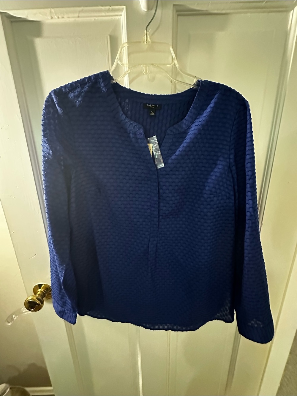 Talbots Royal Blue Textured Long-Sleeve Blouse
